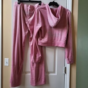 Juicy Couture Velour Rose Tracksuit 2 Pc Set Hoodie & Pants Size L Large
